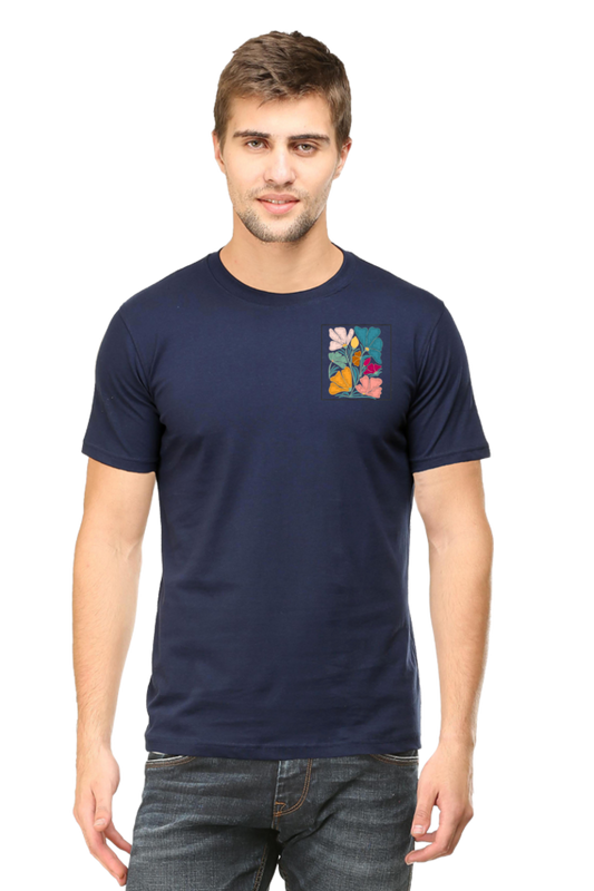 Navy blue embroidery cotton t shirt