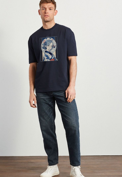 Navy blue blossom regular fit t shirt