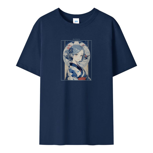 Navy blue blossom regular fit t shirt